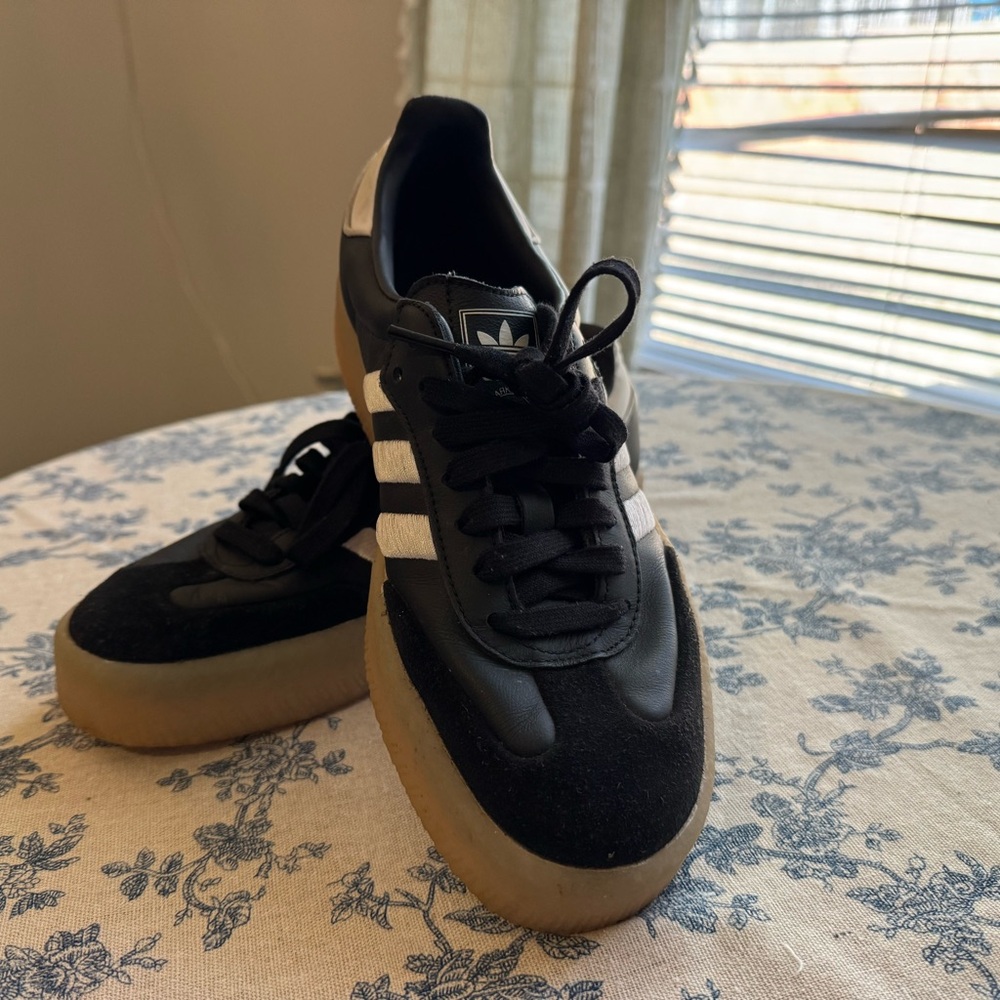 Women’s Adidas Black and White Samba Sneakers with Gum Soles